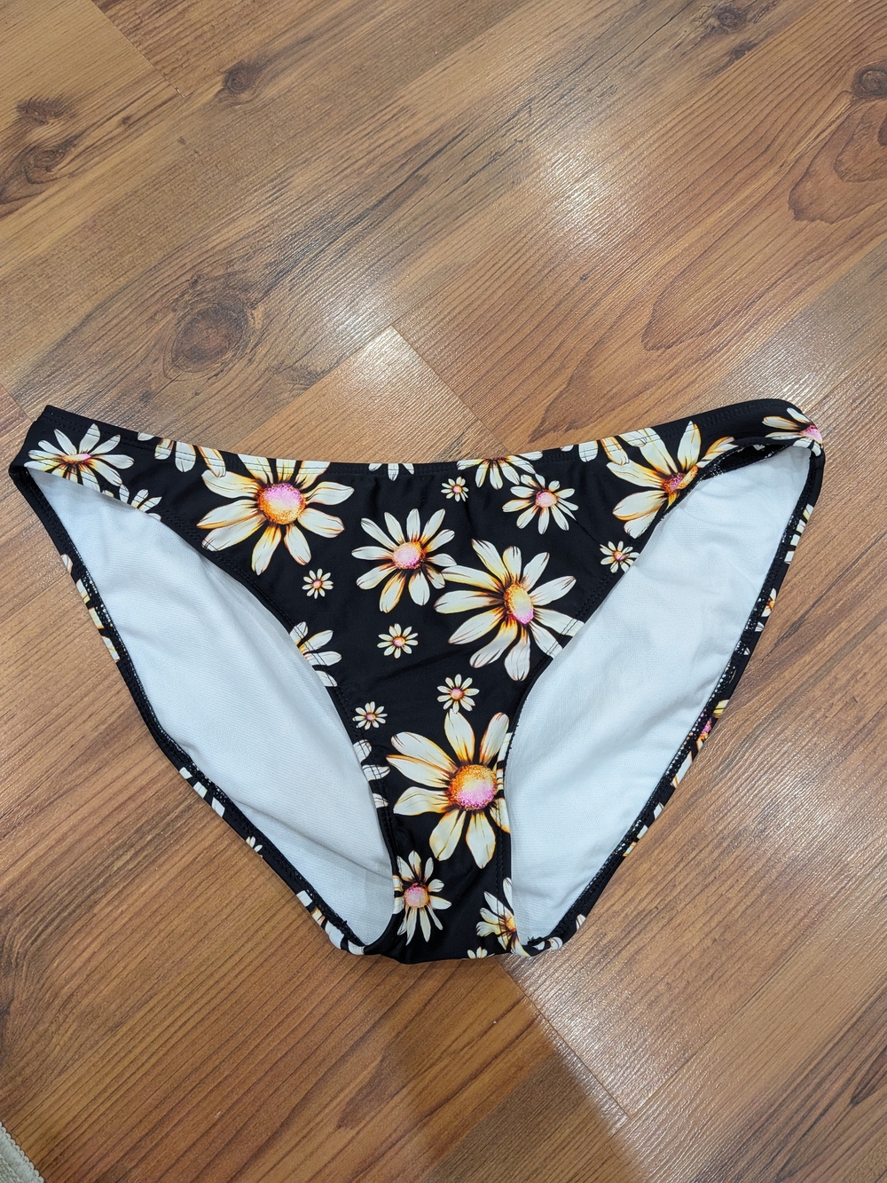 No Boundaries NOBO Black Bikini Bottoms with Yellow & Pink Floral Trim
